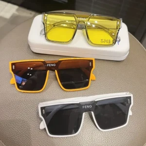 2024 Fashion Oversized Square One-piece Sunglasses Women Retro Mirror Lens Eyewear Shades UV400 Men Punk Flat Top Sun Glasses