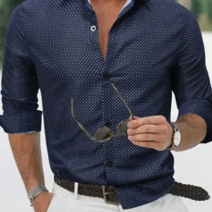 Men's shirt button-up shirt summer shirt blue long-sleeved polka dot lapel outdoor streetwear fashion casual comfortable S-5XL