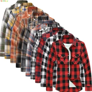 New Fall Men's Long Sleeved Plaid Lumberjack Shirt with Two Chest Pockets Single Breasted Lapel Cotton Shirts Big Size Male Top Chemise 7XL