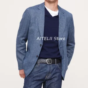 Blazers for Man Coats Suit Collar Suits Two Buttons Men's Jackets Herringbone Fabric Casual and Simple Costumes Male Coat Wear