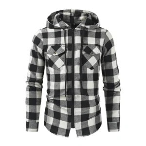 Mans Clothes Shirt Fashion Men's Hooded Lined thin Lumberjack Jacket Long Sleeve Lumberjack Padded Shirt Work Shirt Plaid