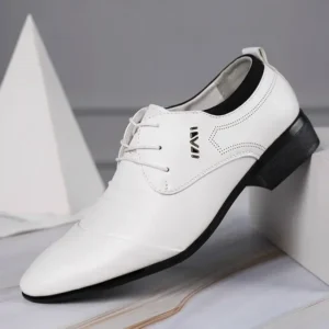 New Classic Men's Formal Shoes with Lace Up White Leather Shoes, Plus Size Pointed Business Casual Men's Wedding Formal Shoes