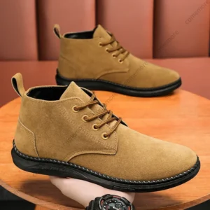 High Top Casual Board Shoes for Men Lace Up Suede Flat Bottom Short Boots Men's Chelsea Boots High-quality Brand Denim Boots