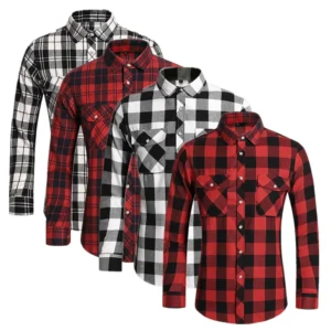 Summer New Men Long Sleeve Plaid Lumberjack Shirt Red / White / Grey Fashion Male Business Social Wedding Party Dress Top Large Size 7XL