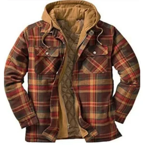 Mens Fleece Lined Flannel Plaid Shirts Jacket Button Down Lumberjack Jackets with Hood Long Sleeve Winter Hooded Coats