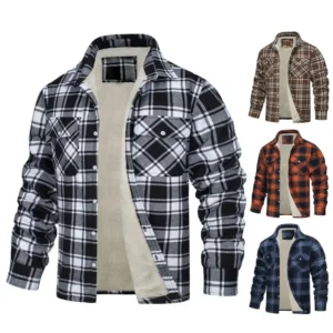 Men Fall Winter Lumberjack Jacket Plaid Print Lapel Soft Plush Long Sleeve Single-breasted Loose Thickened Casual Mid Length Men Coat