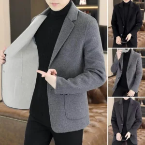 Men Suit Lapel Suit Jacket Elegant Wool Suit Coat with Lapel Pockets Classic Single Breasted Two-button for Men for Formal